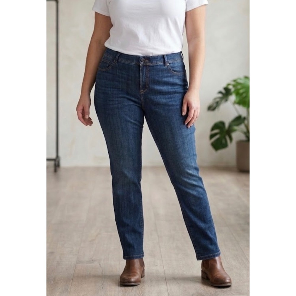 Chicos So Slimming Girlfriend Crop Jeans Dark Wash Blue Denim‎ Size 2 Womens